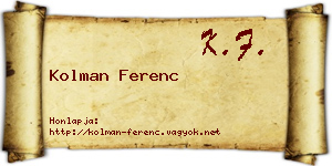 Kolman Ferenc névjegykártya